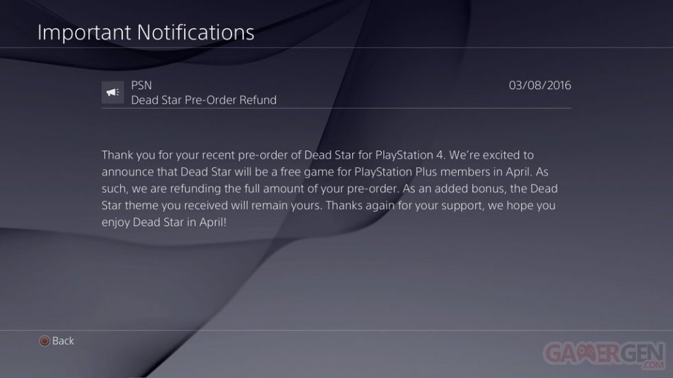 Dead Star PlayStation Plus avril 2016