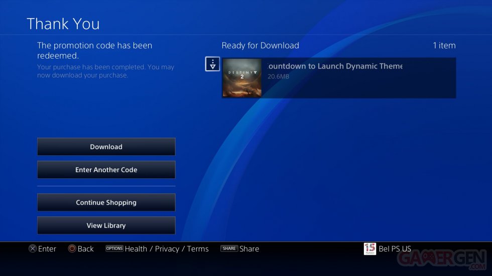 Destiny 2 thème dynamique gratuit Countdown to Launch PS4 3