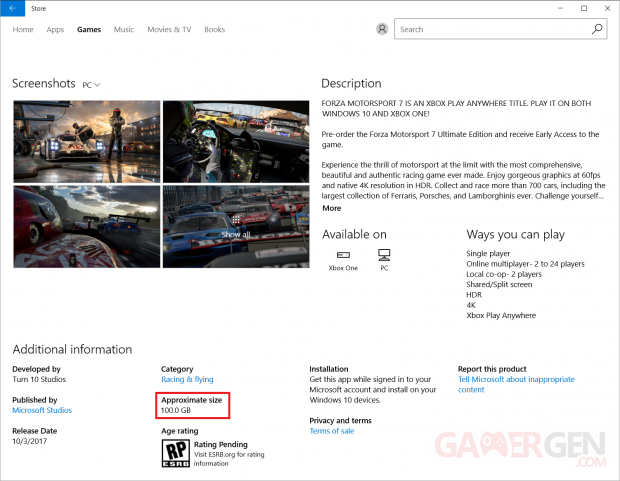 forza 7 download size