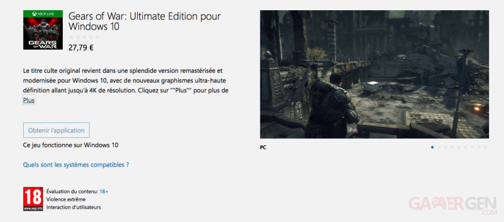 Gears of War Ultimate Edition pour Windows 10