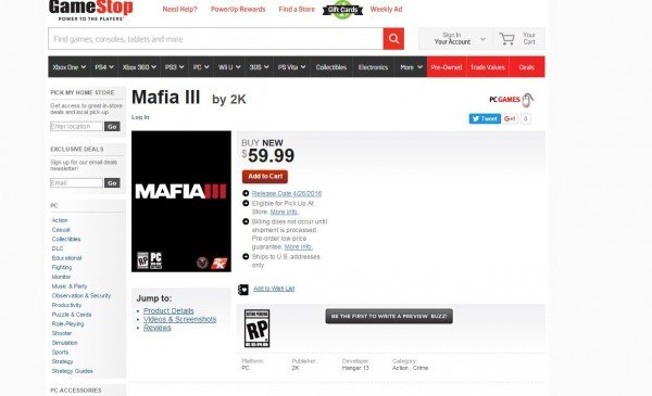 Mafia III GameStop