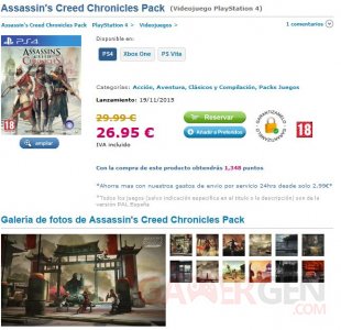 assassin creed chronicles pack compilation retail boite physique ps4 one psvita leak site spanish espagnol