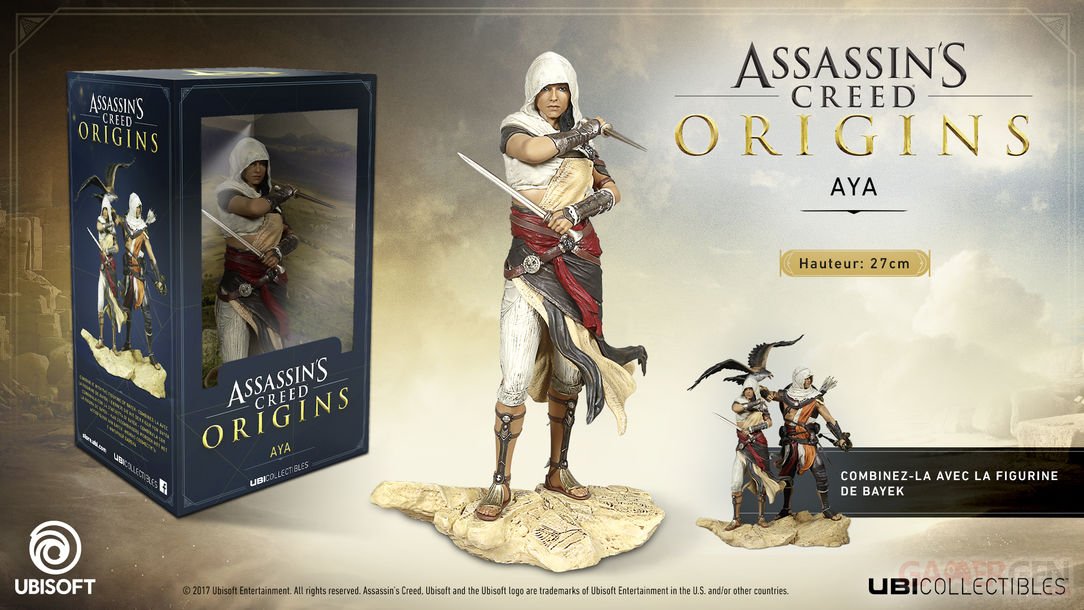 Assassin's Creed Origins : une figurine d'Aya et une réplique de la  première Lame secrète annoncées 