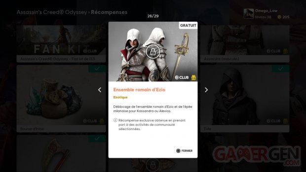 Assassin's Creed Odyssey Ensemble romain Ezio Ubisoft Club 12 03 2020