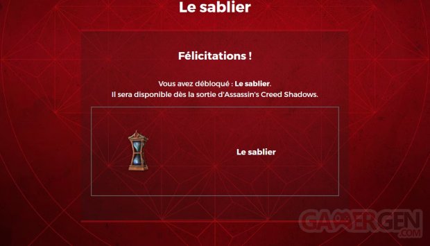 Assassin's Creed Shadows énigme sablier récompense 26 05 2024
