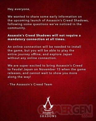 Assassin's Creed Shadows message développeurs 16 05 2024