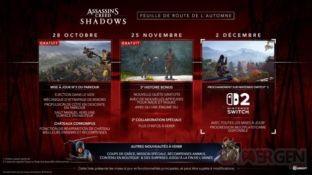 Assassin's Creed Shadows roadmap Année 1 automne 27 10 2025
