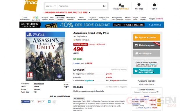 Assassin s creed unity vente flash fnac