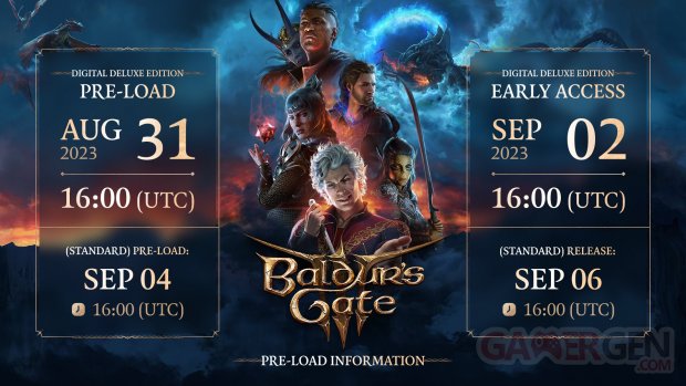 Baldurs Gate 3 PS5 Lancement Pré téléchargement heure horaire