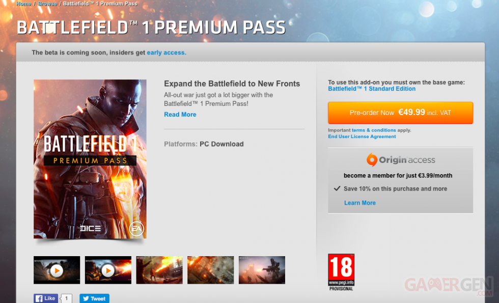 Battlefield 1 Premium Pass