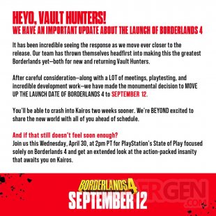 Borderlands 4 date de sortie 29 04 2025