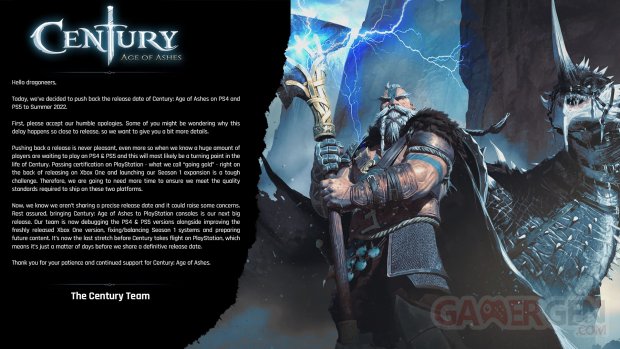 Century Age of Ashes report date sortie PlayStation