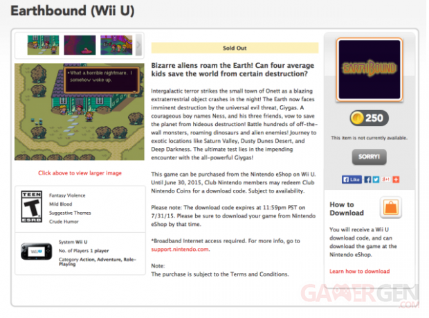 Club Nintendo rupture Earthbound