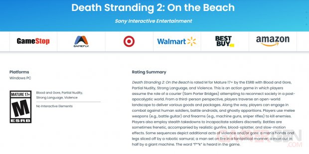 Death Stranding 2 On the Beach PC ESRB 26 11 2025