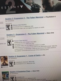 Destiny 2 leak GameStop The Fallen Warmind 02 09 03 2018