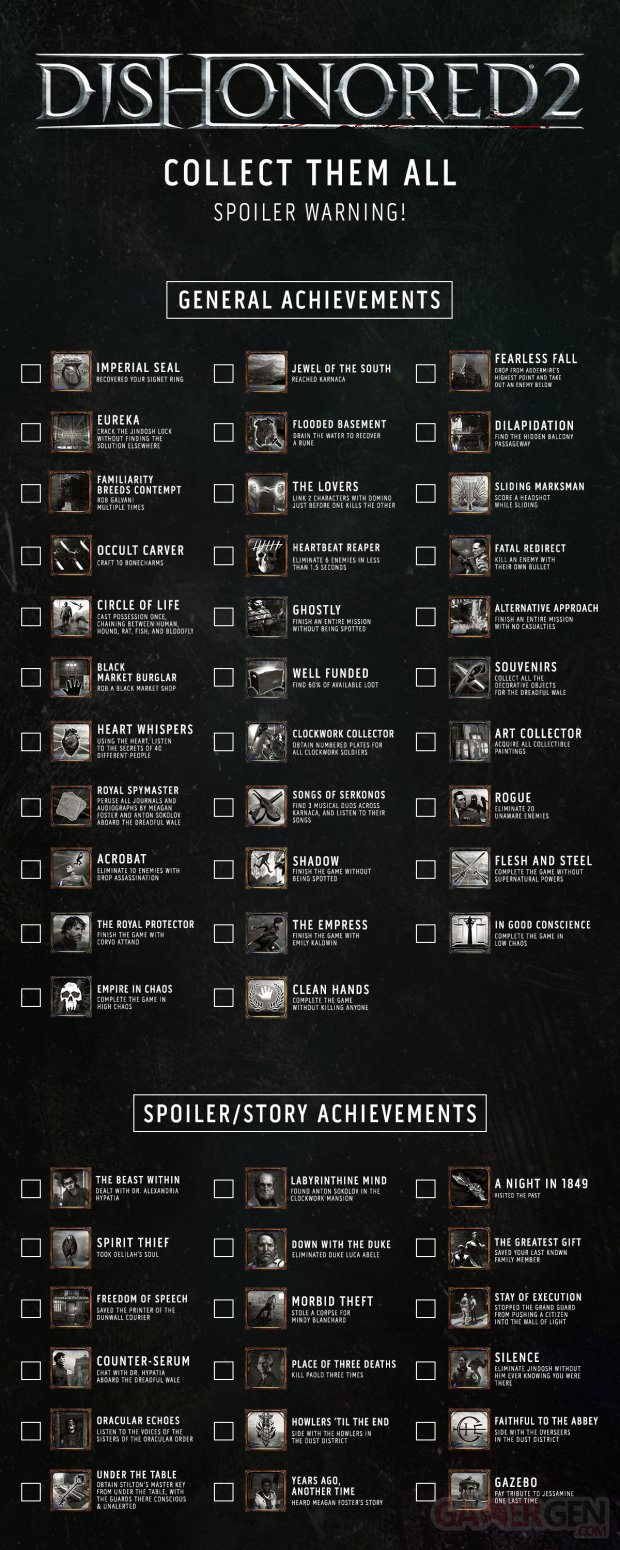 dishonored 2 achievement list