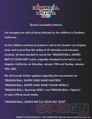 Dragon Ball Battle Hour 2025 annulation 14 01 2025