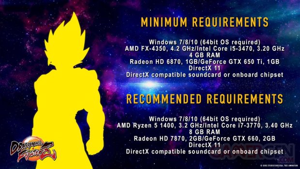 Dragon Ball FighterZ configurations minimale recommandée