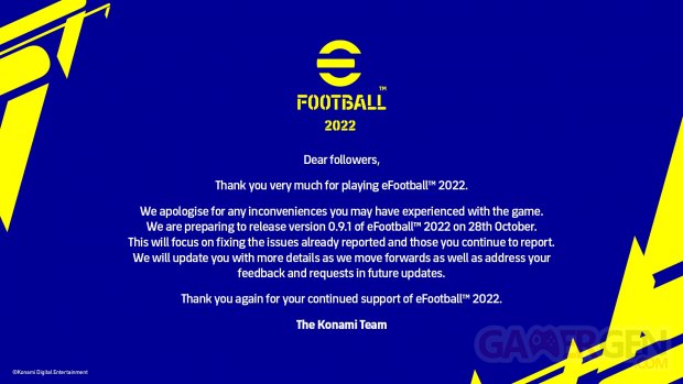 eFootball 2022 date mise à jour
