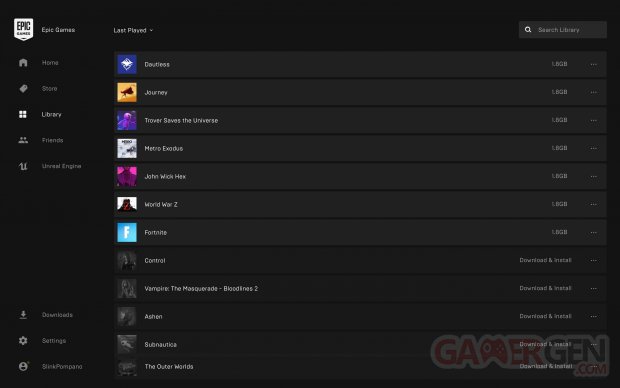 Epic Games Store list view library