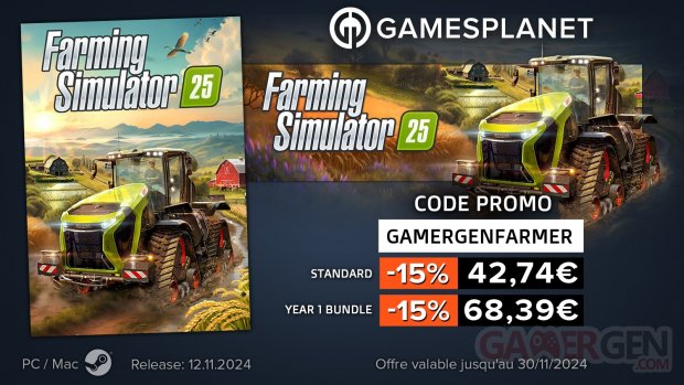 Farming Simulator 25 code promo GAMERGENFARMER