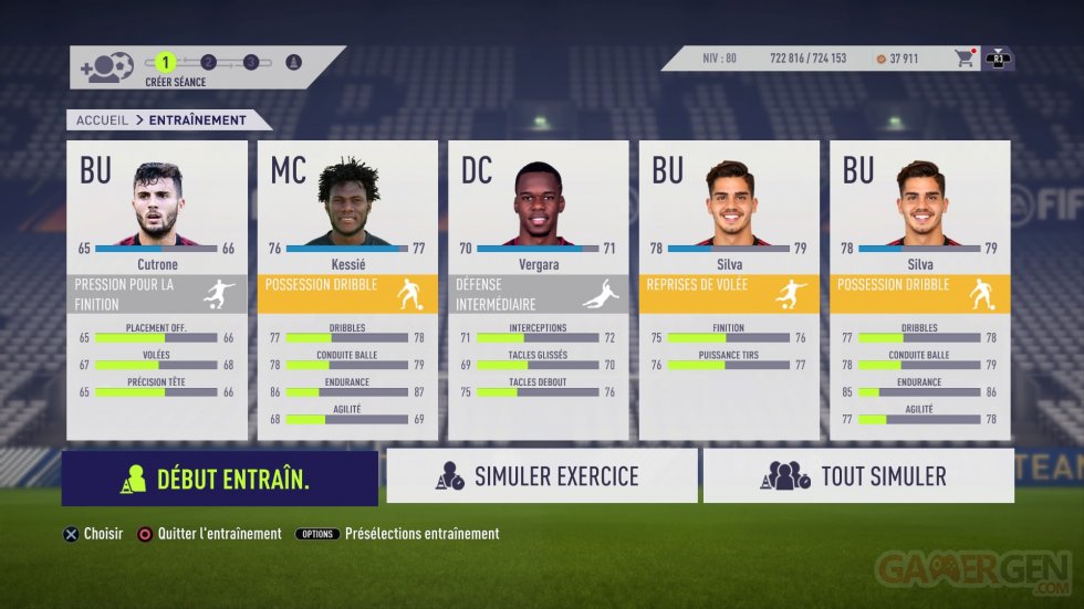 FIFA 18 Entraînement Carrière (dans les menus)