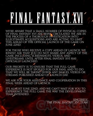 Final Fantasy XVI message 19 06 2023