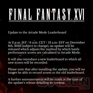 Final Fantasy XVI mise à jour Arcade 01 12 2023