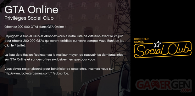 GTA Online crédits dollars inscription newsletter Rockstar Social Club