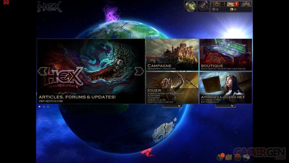 HEX Shards of Fate screenshot menu principal
