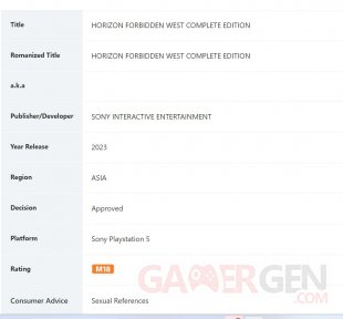 Horizon Forbidden West Complete Edition rating 14 09 2023