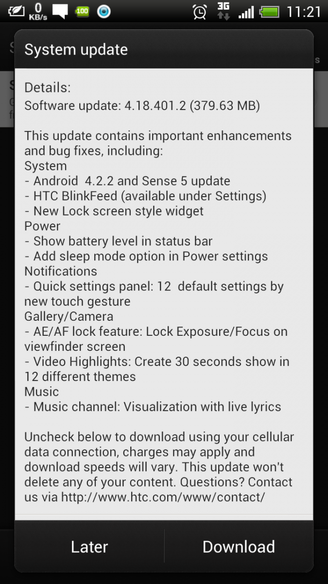 htc one x update screen