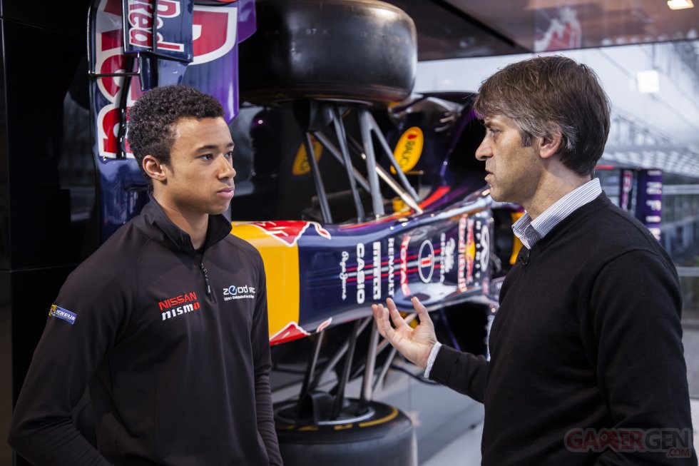Jann Mardenborough chats to Andy Damerum of Infiniti Red Bull Racing