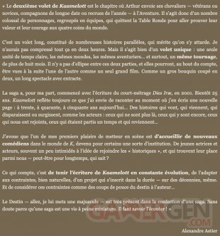 Kaamelott Deuxième Volet message Alexandre Astier 14 08 2025