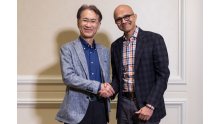 Kenichiro Yoshida, PDG de Sony Corporation, et Satya Nadella, directeur général de Microsoft image association partenaire deal