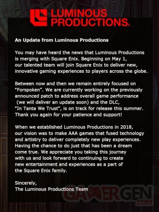 Luminous Productions message 28 02 2023