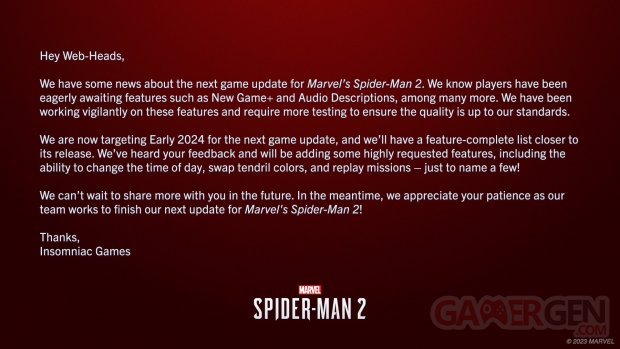 Marvel's Spider Man 2 report New Game Plus 14 12 2023