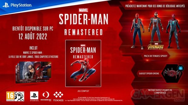 Marvel's Spider Man Remastered PC bonus précommande 20 07 2022