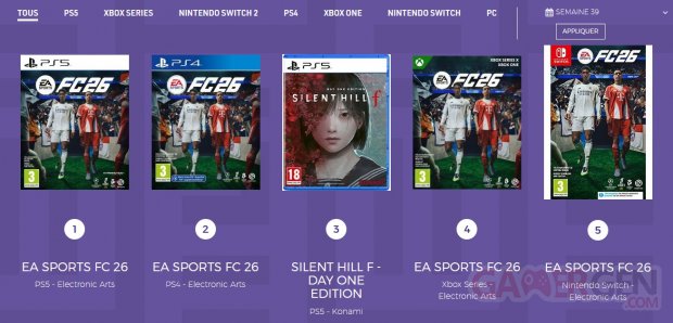 Meilleures ventes jeux vidéo France semaine 39 2025 SELL