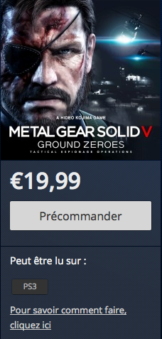 Metal Gear Solid V Ground Zeroes pre?commande PlayStation Store PS3