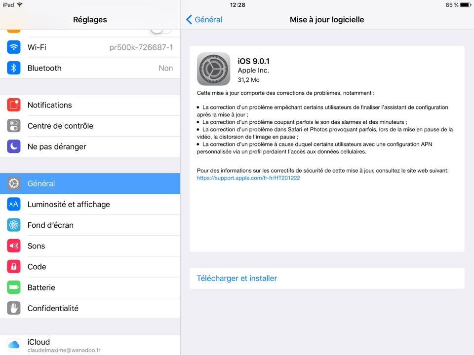 Mise a? jour iOS 9.0.1