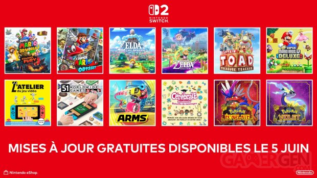 Nintendo Switch 2 mises à jour gratuites jeux Switch 02 16 05 2025