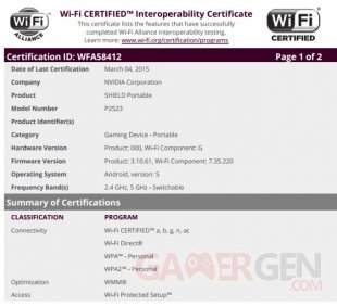 nvidia shield P2523 certification wifi