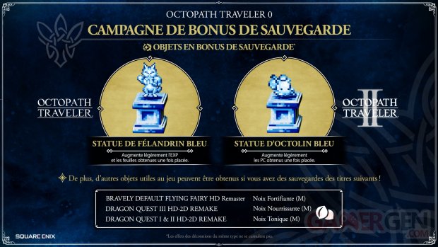 Octopath Traveler 0 bonus sauvegardes 31 07 2025