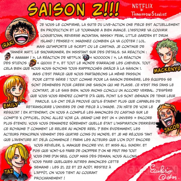 One Piece Netflix live action saison 2 message Eiichiro Oda 23 08 2024