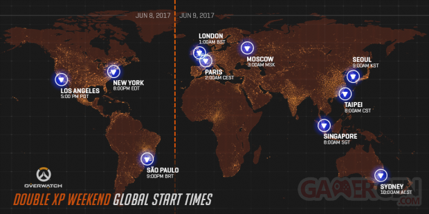 Overwatch monde horaires week end double XP anniversaire juin