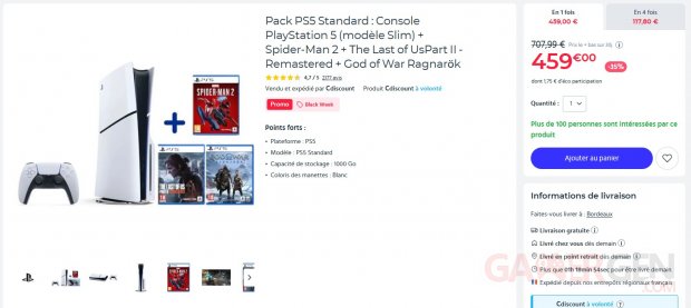 Pack PS5 Standard PlayStation 5 (modèle Slim) + Spider Man 2 + The Last of Us Part II Remastered + God of War Ragnarök
