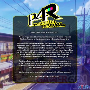 Persona 4 Revival message producteur 08 06 2025