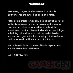 Pete Hines annonce retraite Bethesda 16 10 2023