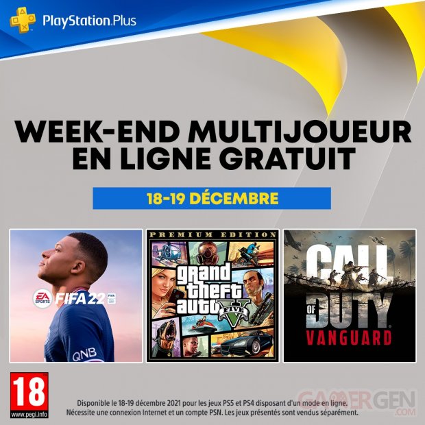 PlayStation Plus week end multijoueur en ligne gratuit décembre 2021